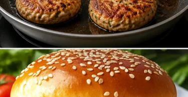 Leckerer Thunfisch-Burger auf einem Grill mit frischen Zutaten