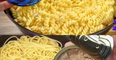 Thunfisch Spaghetti mit Knoblauch auf einem Teller serviert.