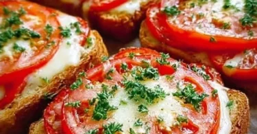 Leckeres Tomaten Mozzarella Toast auf einem Teller serviert
