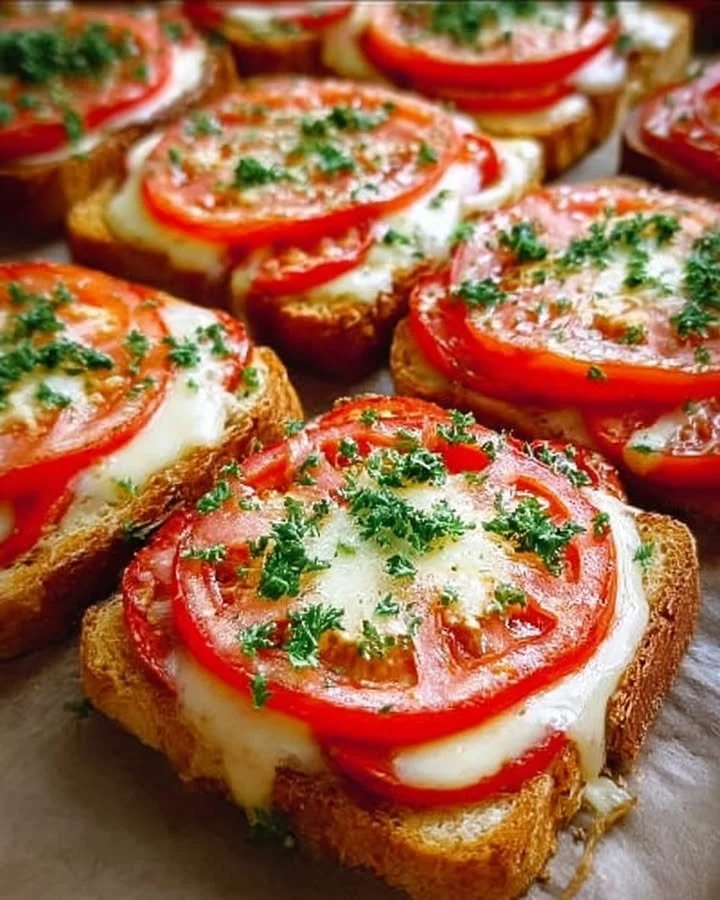 Leckeres Tomaten Mozzarella Toast auf einem Teller serviert