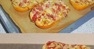Überbackene Brötchen mit Frischkäse aus dem Ofen.