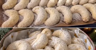 Uromas Vanillekipferl, zarte Plätzchen mit Vanillegeschmack auf einem Teller