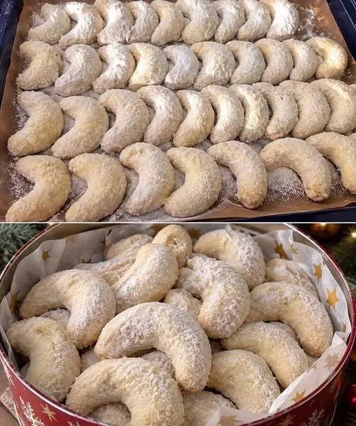Uromas Vanillekipferl, zarte Plätzchen mit Vanillegeschmack auf einem Teller