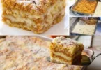 Verrückter Apfel-Streuselkuchen in 10 Minuten dargestellt auf einem Kuchenteller