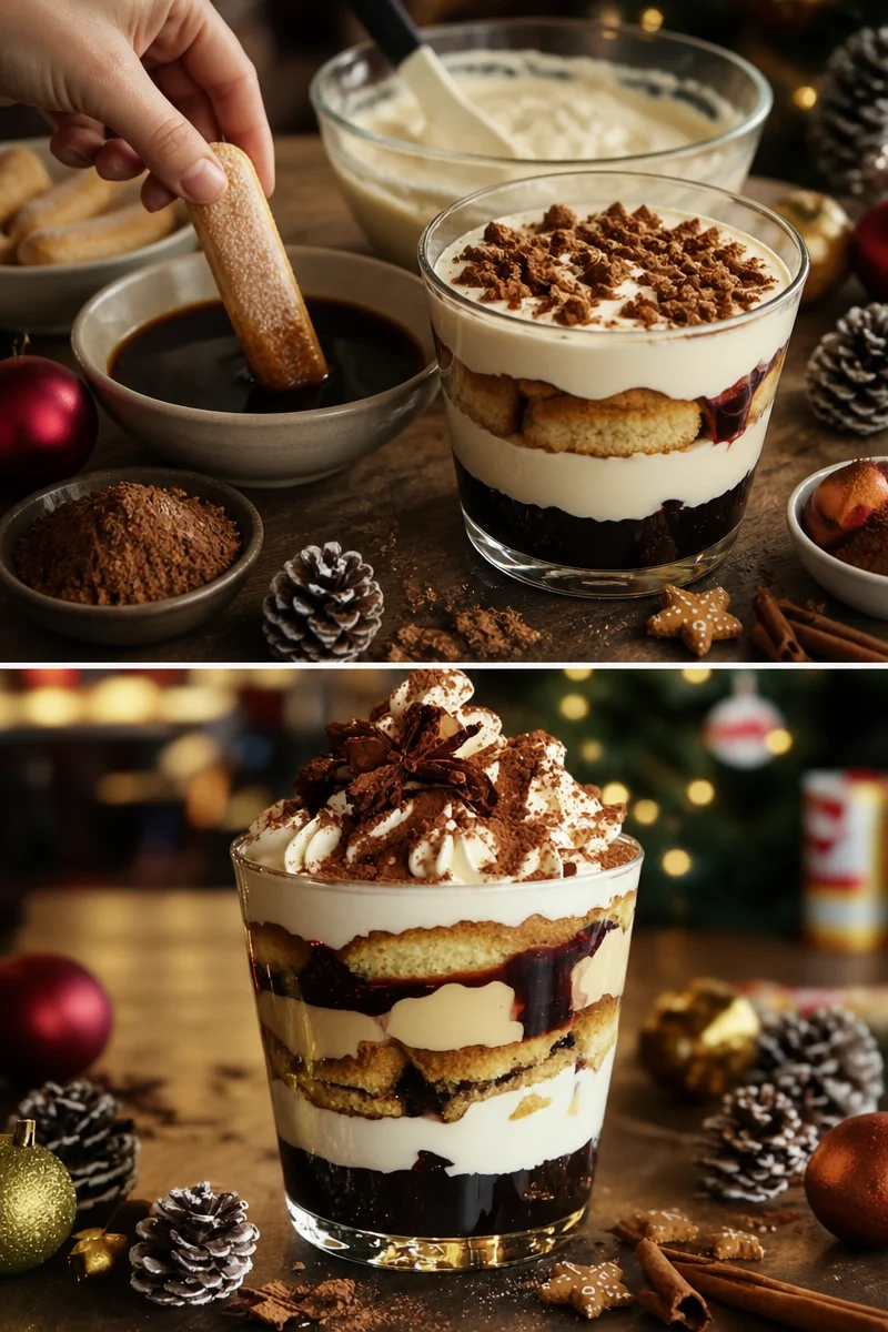 Festliches Advent Tiramisu mit Zimt und Lebkuchen in einer eleganten Dessertschale.
