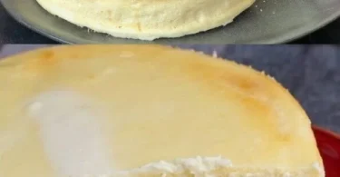 Blitz Käsekuchen mit Vanillepudding auf einem Teller