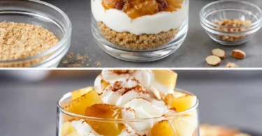 Bratapfel-Dessert im Glas mit Zimt und Nüssen serviert