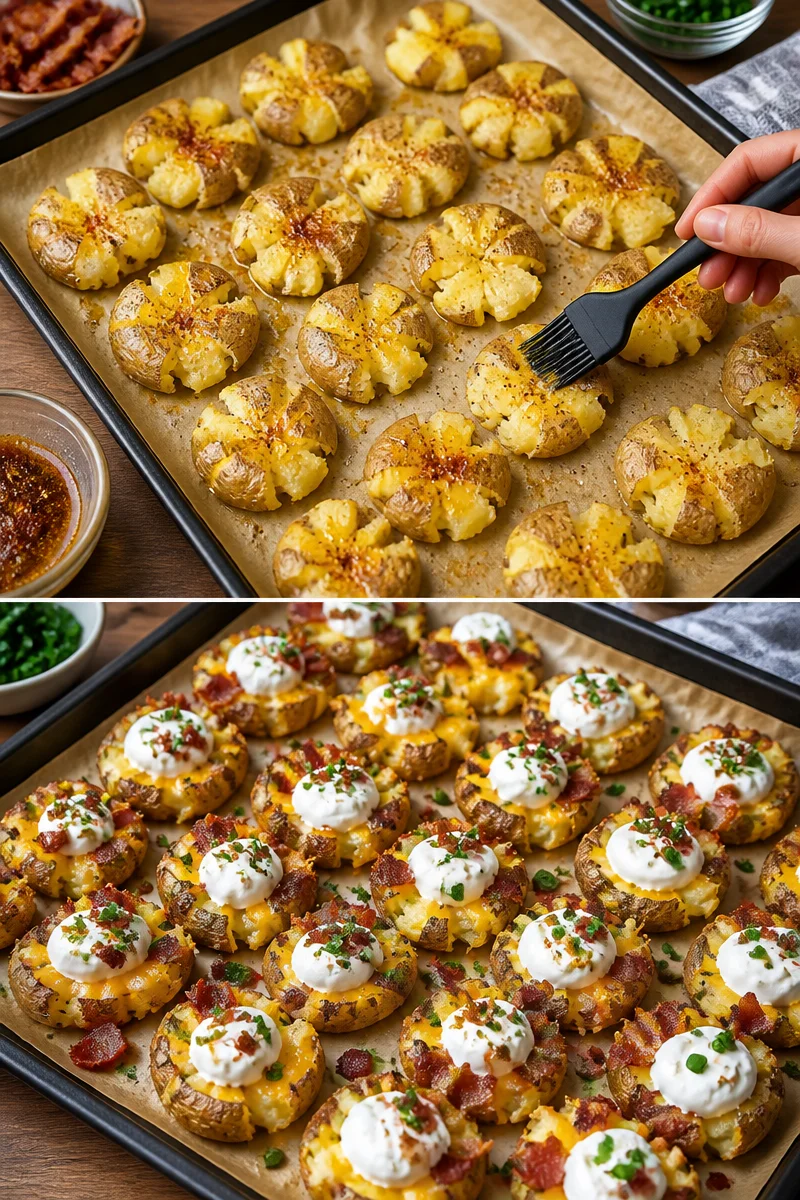 Crispy Smashed Loaded Potatoes mit Toppings