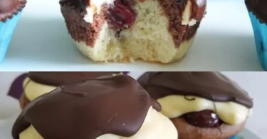 Leckere Donauwellen Muffins mit Kirschen und Schokolade