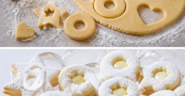 Leckere Eierlikörplätzchen auf einem Blech mit Puderzucker bestaubt