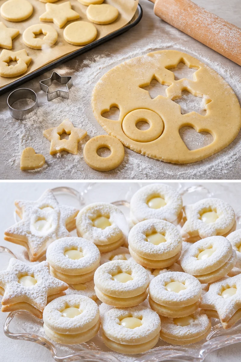 Leckere Eierlikörplätzchen auf einem Blech mit Puderzucker bestaubt