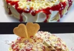 Leckere Erdbeer Spaghettieis Torte mit Sahne und Erdbeerbelag
