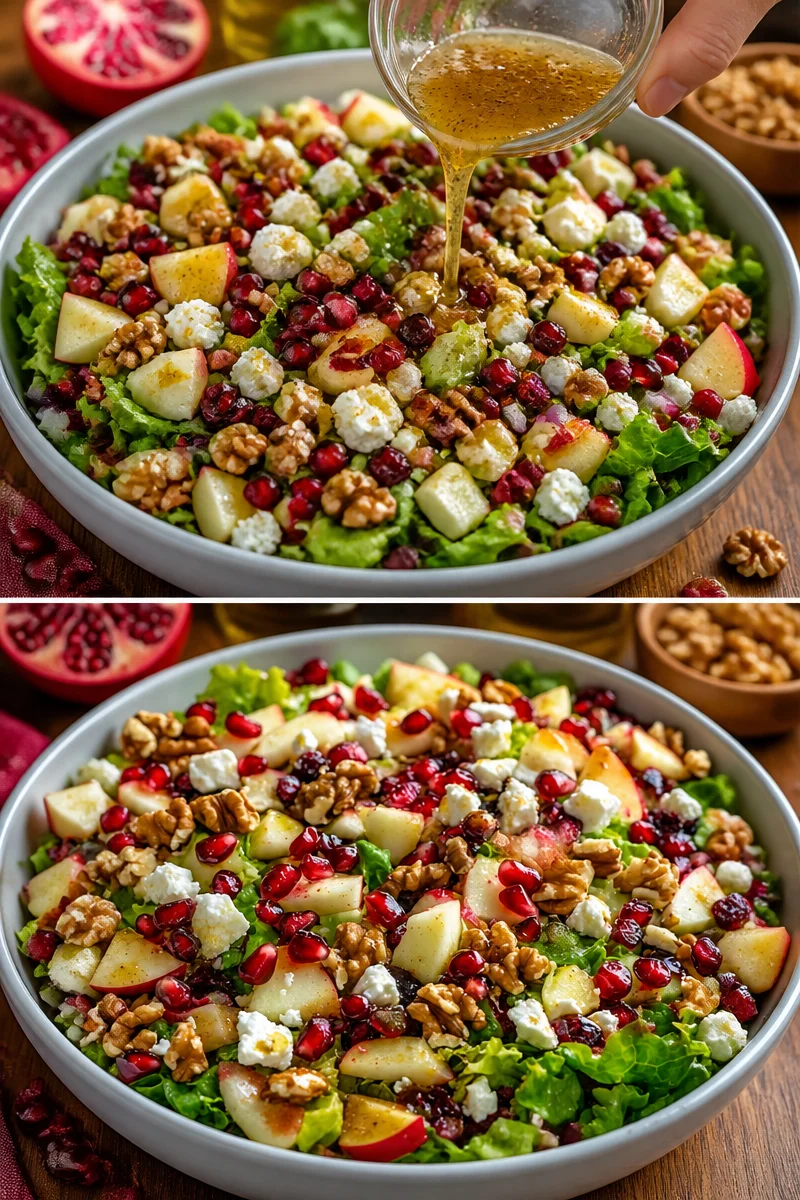 Festlicher Apfel-Granatapfel-Nuss-Salat in einer Schüssel