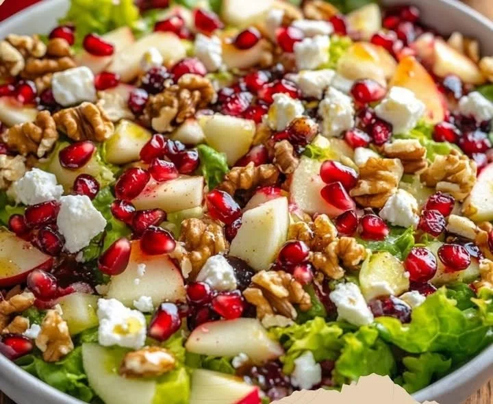 Festlicher Apfel-Granatapfel-Nuss-SalatZutaten:2 rote Äpfel, in Würfel geschnitten
1 Tasse Granatapfelkerne
1/2 Tasse Walnüsse, leicht geröstet
100 g Feta-Käse, zerbröselt
1 Beutel Salatmisc...