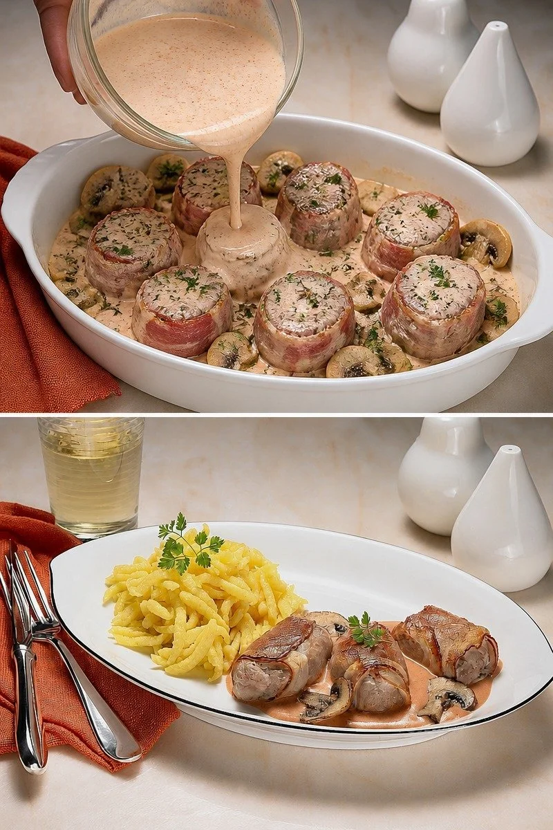 Filet im Speckmantel mit Spätzle