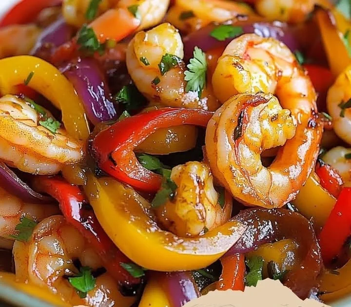Garnelenpfanne mit Paprika und ZwiebelnZutaten- 500 g Garnelen, geschält und entdarmt
- 2 rote Paprika, in Streifen geschnitten
- 1 gelbe Paprika, in Streifen geschnitten
- 1 große Zwiebel, in Ri...