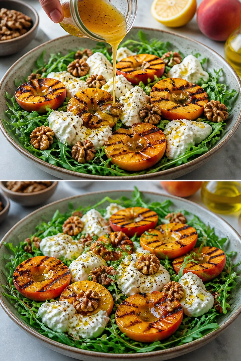 Gegrillter Pfirsich-Burrata-Salat mit Honig-Zitronen-Dressing