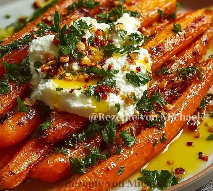 Geröstete Karotten mit geschlagener Ricotta und scharfem HonigZutaten500 g Karotten, geschält und in Stifte geschnitten2 EL OlivenölSalz und Pfeffer nach Geschmack250 g Ricotta100 ml Sa...