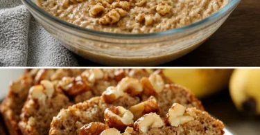 Gesundes Honig-Walnuss Bananenbrot auf einem Küchentisch serviert