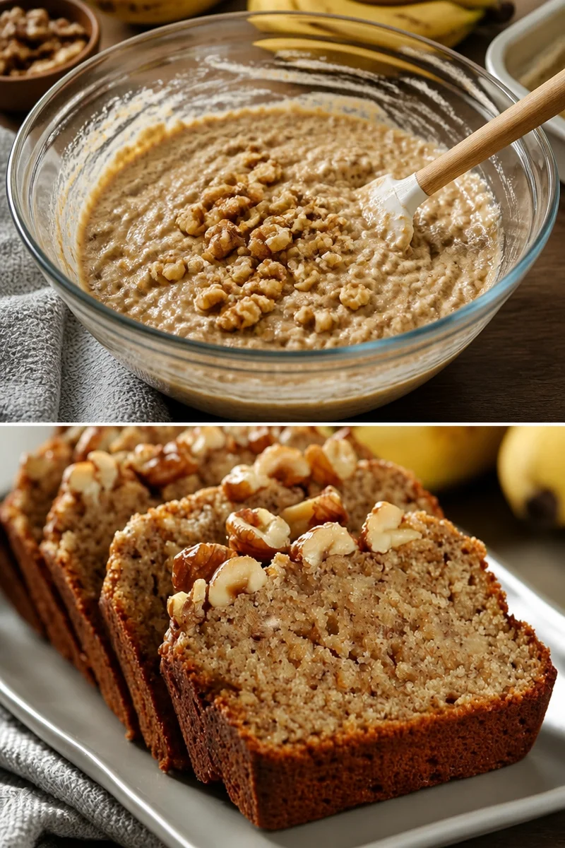 Gesundes Honig-Walnuss Bananenbrot auf einem Küchentisch serviert