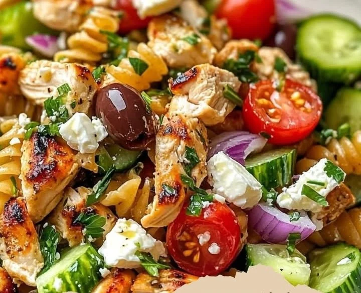 Griechischer Hähnchen-Tzatziki-Pasta-Salat