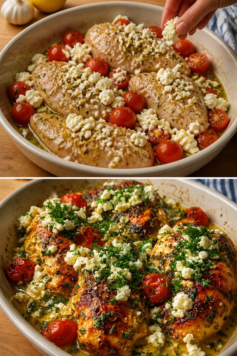 Griechisches Ofenhähnchen mit Feta, Zitrone und Knoblauch im Ofen gebacken