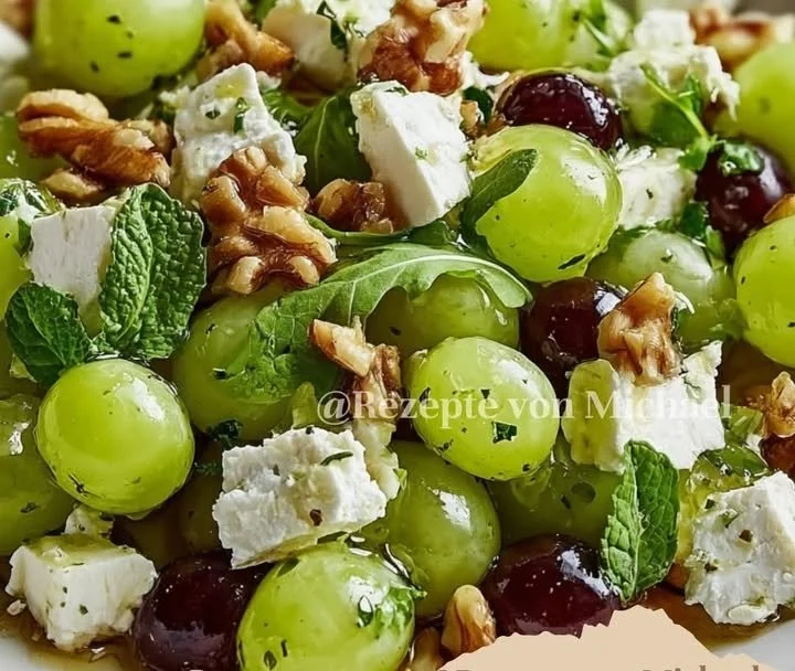 Grüner Trauben-Salat mit FetaZutaten
- 500 g grüne Trauben, halbiert
- 200 g Feta-Käse, zerbröselt
- 100 g Rucola
- 50 g Walnüsse, grob gehackt
- 3 EL Olivenöl
- 1 EL Balsamico-Ess...