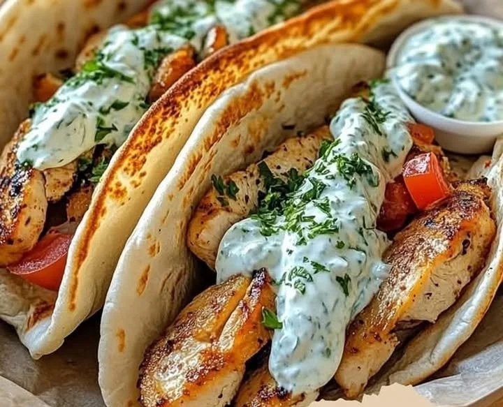 Hähnchen-Gyros mit cremiger Feta-Tzatziki-Sauce