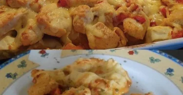 Hähnchen Tortellini Auflauf mit geschmolzenem Käse und frischen Zutaten