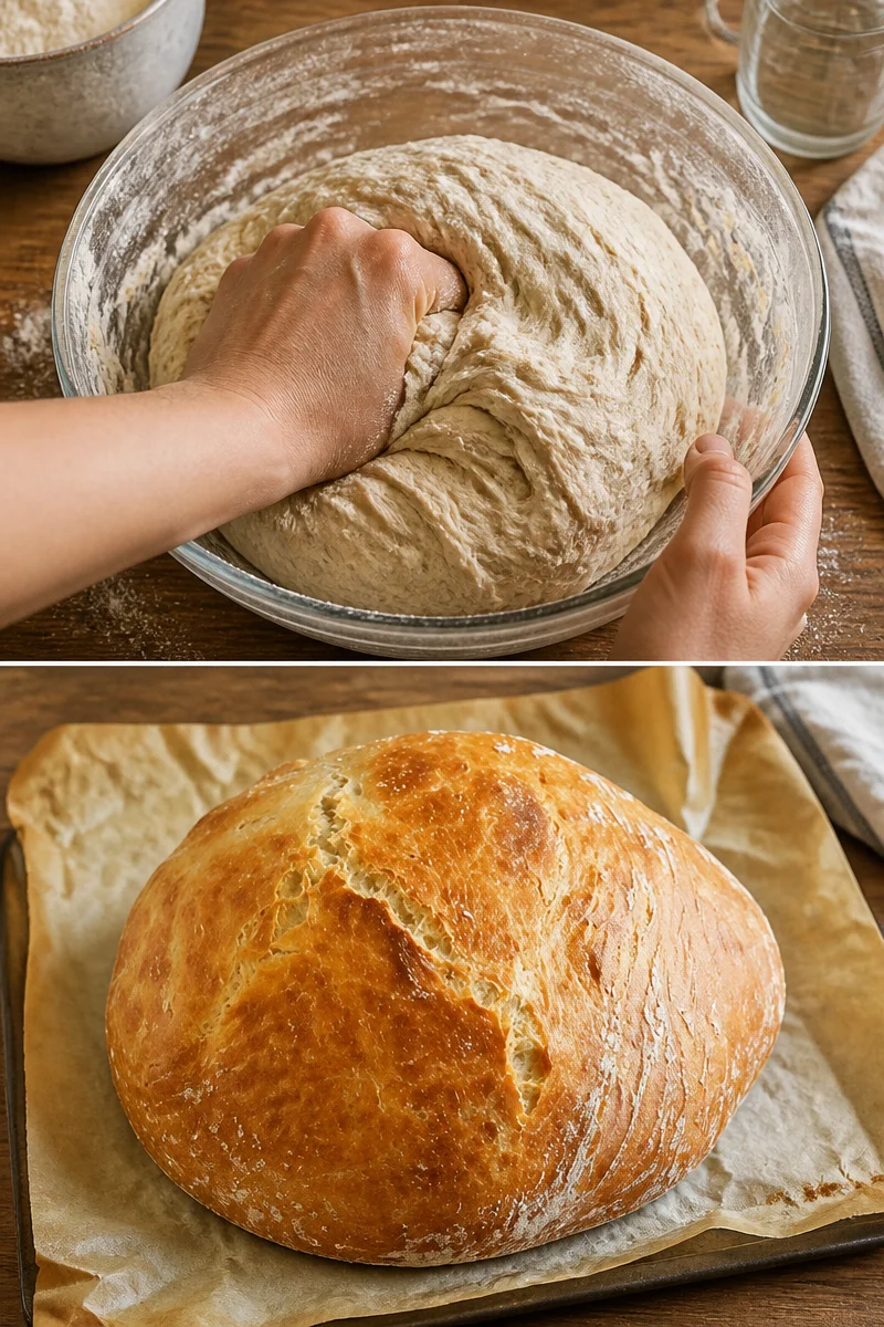 Frisches Hausbrot auf Holzbrett mit frischen Kräutern