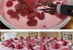 Leckere Himbeertorte mit frischen Himbeeren und Sahne