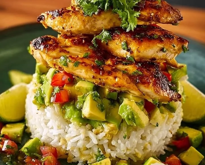 Honig-Limetten-Hühnchen mit Avocado-Reis-StackZutaten
- 500 g Hühnerbrustfilet
- 3 EL Honig
- Saft von 2 Limetten
- 2 Knoblauchzehen, gehackt
- 1 TL Paprikapulver
- Salz und Pfeffer na...