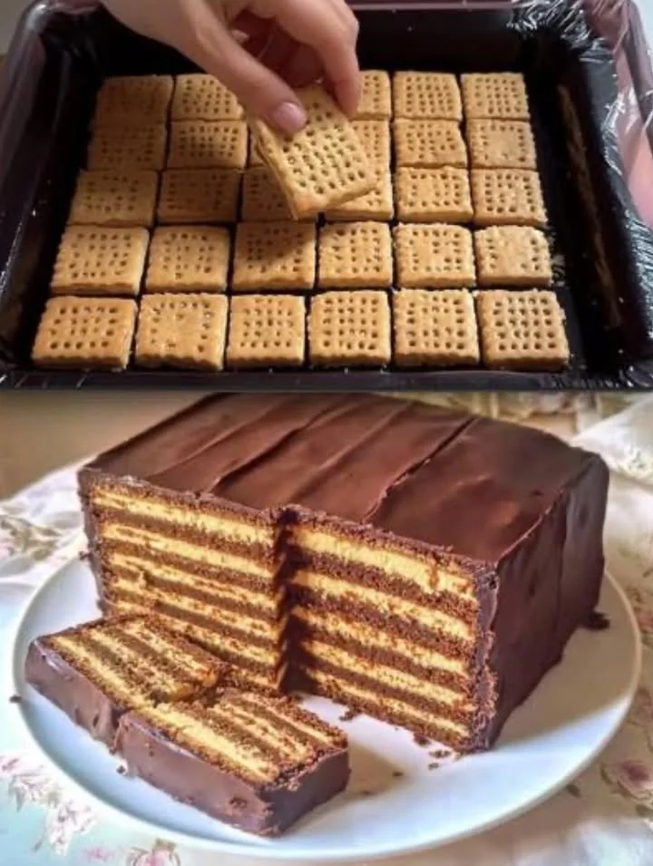 Kalter Hund: Ein klassischer Schokoladenkeks-Kuchen auf einem Teller