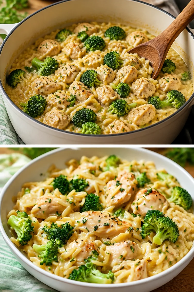 Käse-Hähnchen-Brokkoli-Orzo aus einem Topf, ein schmackhaftes und einfaches Rezept