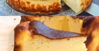 Leckerer Käsekuchen ohne Boden auf einem Teller serviert