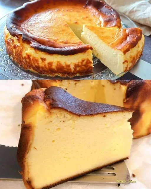 Leckerer Käsekuchen ohne Boden auf einem Teller serviert