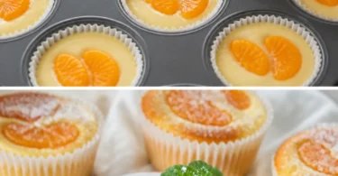 Leckere Käsekuchenmuffins mit Magerquark und Puddingpulver auf einem Tisch
