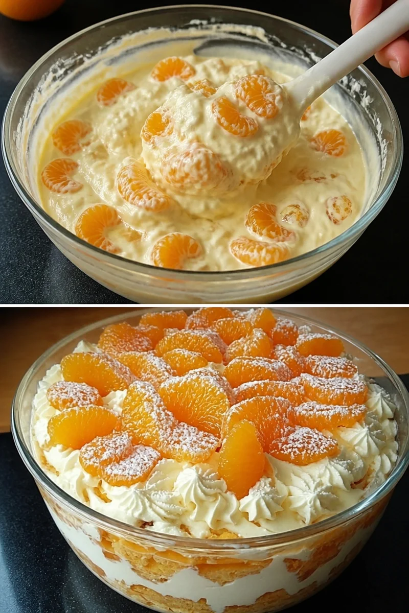 Leckeres Mandarinen Tiramisu auf einem Dessertteller