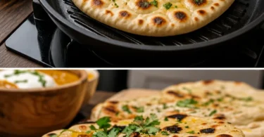 Hausgemachtes Naan-Brot auf einem Holzbrett serviert