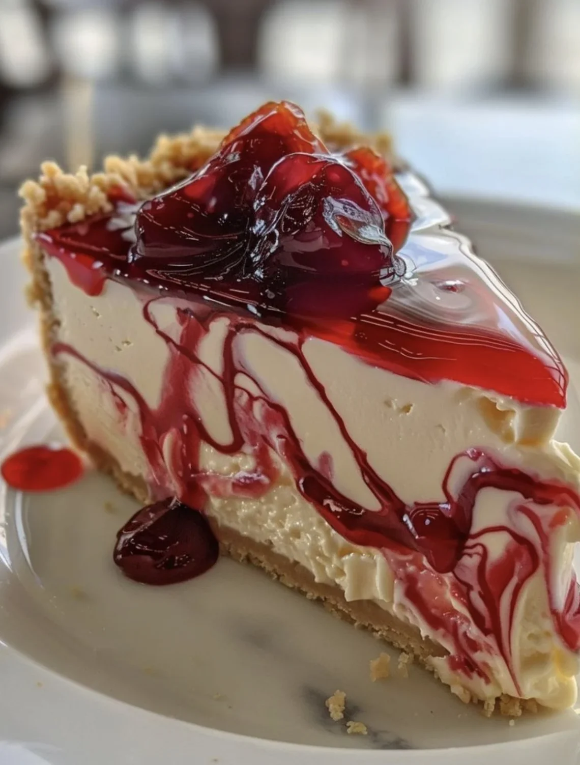 Nuss Käsekuchen ohne Backen auf einem Teller mit einer Gabel