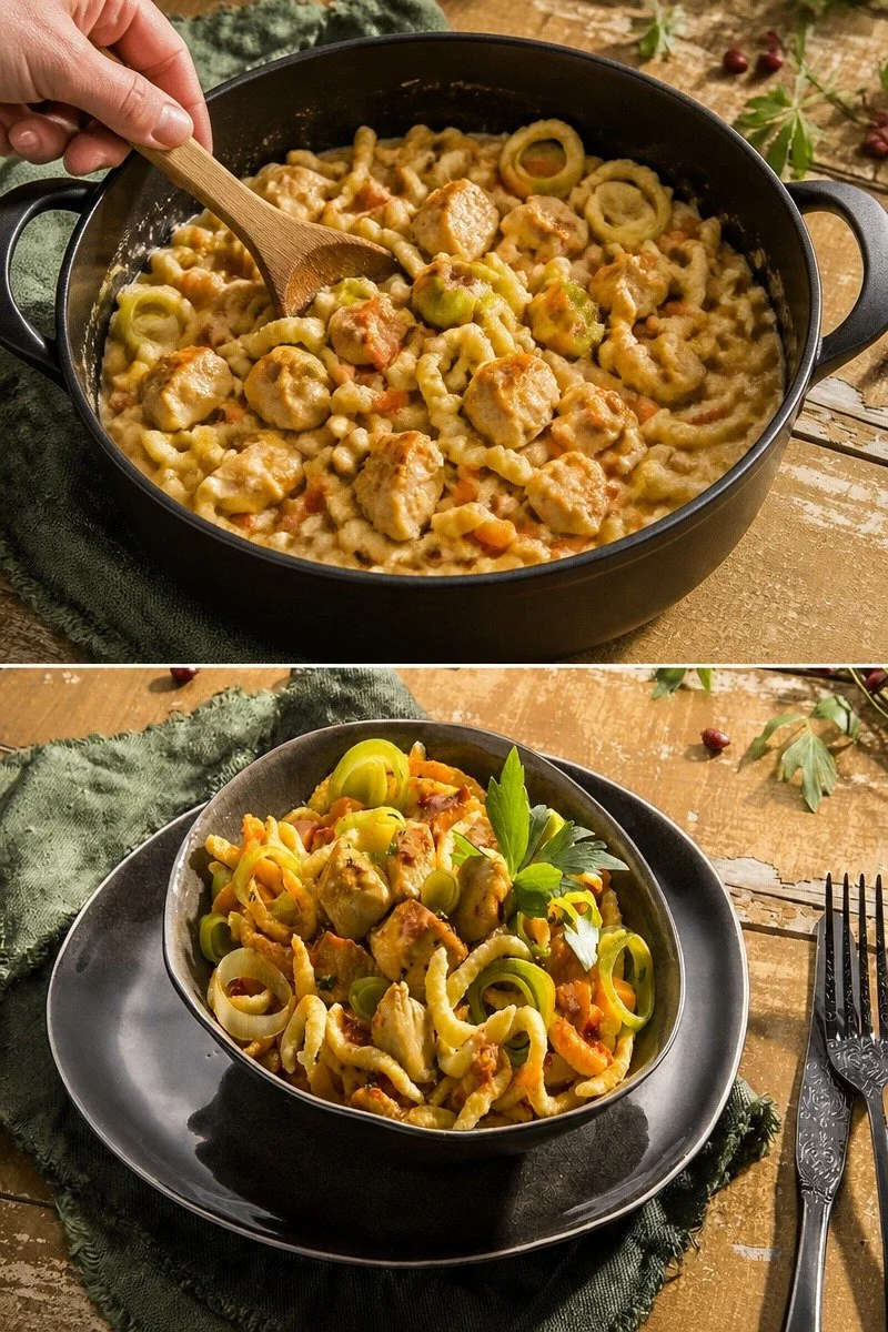 One-Pot-Spätzle mit Hähnchen