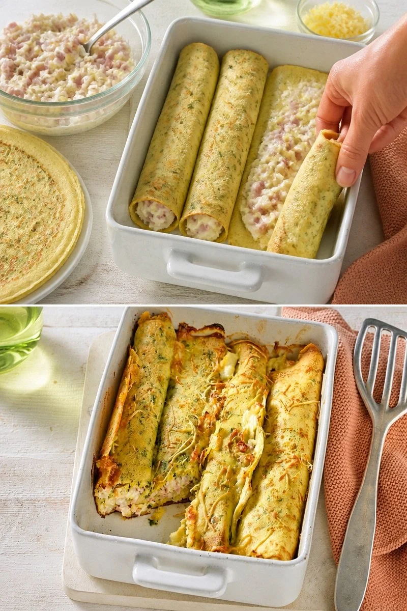 Pikante Pfannkuchen mit Schinken und Käse