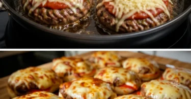 Leckerer Pizza-Burger mit geschmolzenem Käse und frischen Belägen.