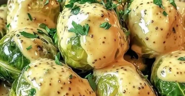 Rosenkohl in cremiger Frischkäse Senfsauce serviert auf einem Teller