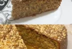 Saftiger Nusskuchen mit Nüssen und Schokolade auf einem Teller