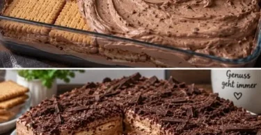 Schoko Mascarpone Dessert ohne Backen in einer eleganten Servierform