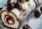 Leckere Schwarzwälder Kirschtorte mit Kirschen und Sahne