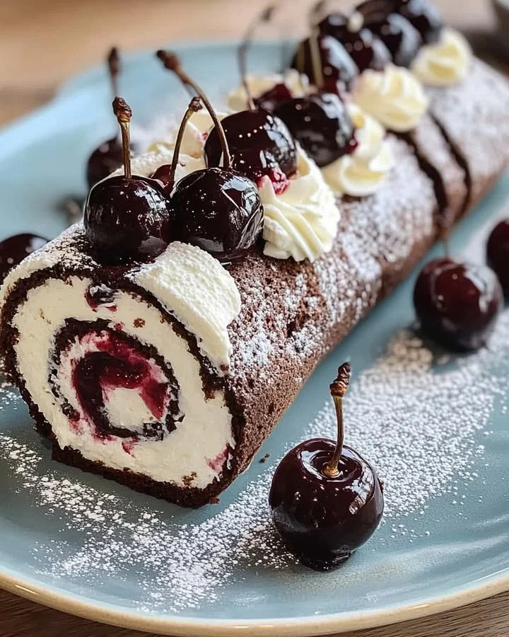 Leckere Schwarzwälder Kirschtorte mit Kirschen und Sahne