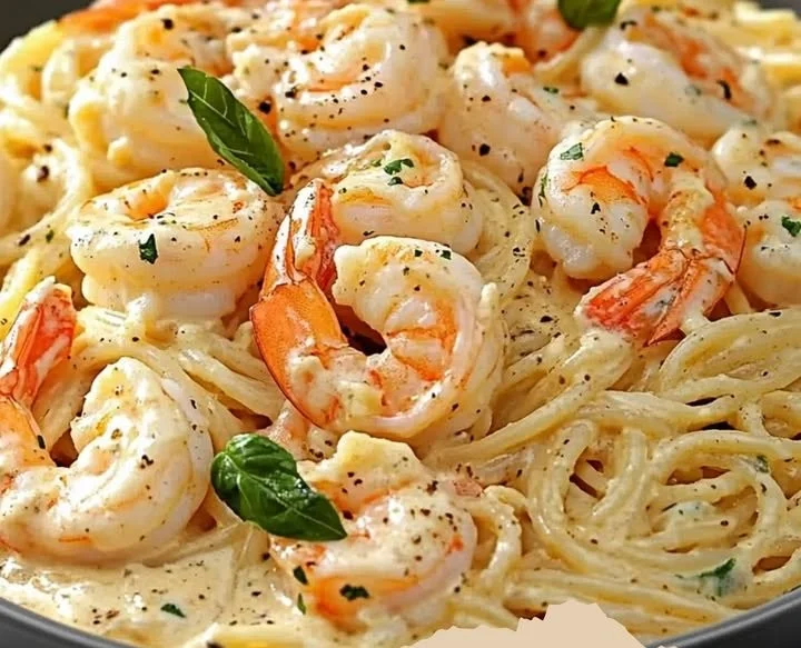 Spaghetti mit Garnelen in cremiger Frischkäse-Sauce