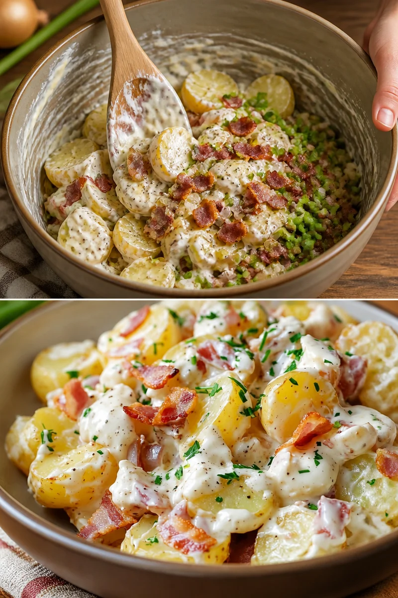 Steakhouse Kartoffelsalat mit frischen Zutaten und leckeren Gewürzen